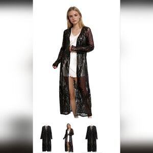 Elegant Black Lace Long Cardigan